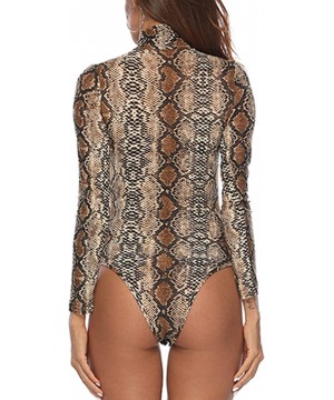 Shapewear Women Stretchy Turtleneck Long Sleeve Bodysuits Basic Solid Color Bodycon Leotard - Snakeskin - CV192W9QLOH