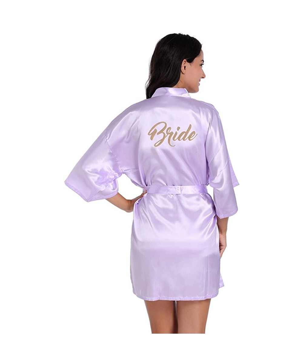 Robes Satin Kimono Wedding Party Getting Ready Robe with Gold Glitter or Rhinestones - Lightpurple for Bride - CB18C5TWCDD