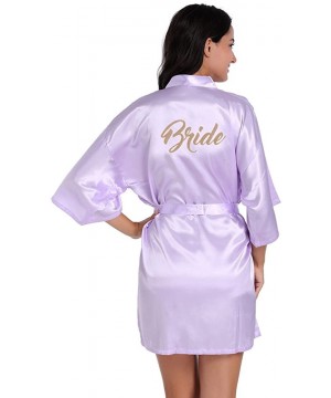 Robes Satin Kimono Wedding Party Getting Ready Robe with Gold Glitter or Rhinestones - Lightpurple for Bride - CB18C5TWCDD