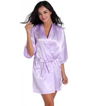 Robes Satin Kimono Wedding Party Getting Ready Robe with Gold Glitter or Rhinestones - Lightpurple for Bride - CB18C5TWCDD