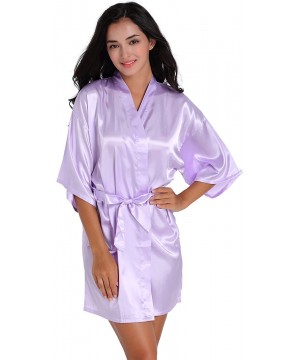 Robes Satin Kimono Wedding Party Getting Ready Robe with Gold Glitter or Rhinestones - Lightpurple for Bride - CB18C5TWCDD