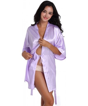 Robes Satin Kimono Wedding Party Getting Ready Robe with Gold Glitter or Rhinestones - Lightpurple for Bride - CB18C5TWCDD