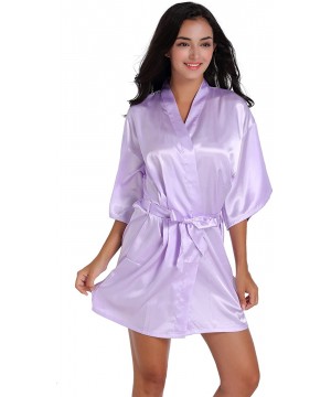 Robes Satin Kimono Wedding Party Getting Ready Robe with Gold Glitter or Rhinestones - Lightpurple for Bride - CB18C5TWCDD