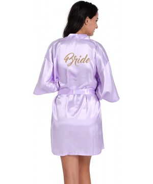 Robes Satin Kimono Wedding Party Getting Ready Robe with Gold Glitter or Rhinestones - Lightpurple for Bride - CB18C5TWCDD