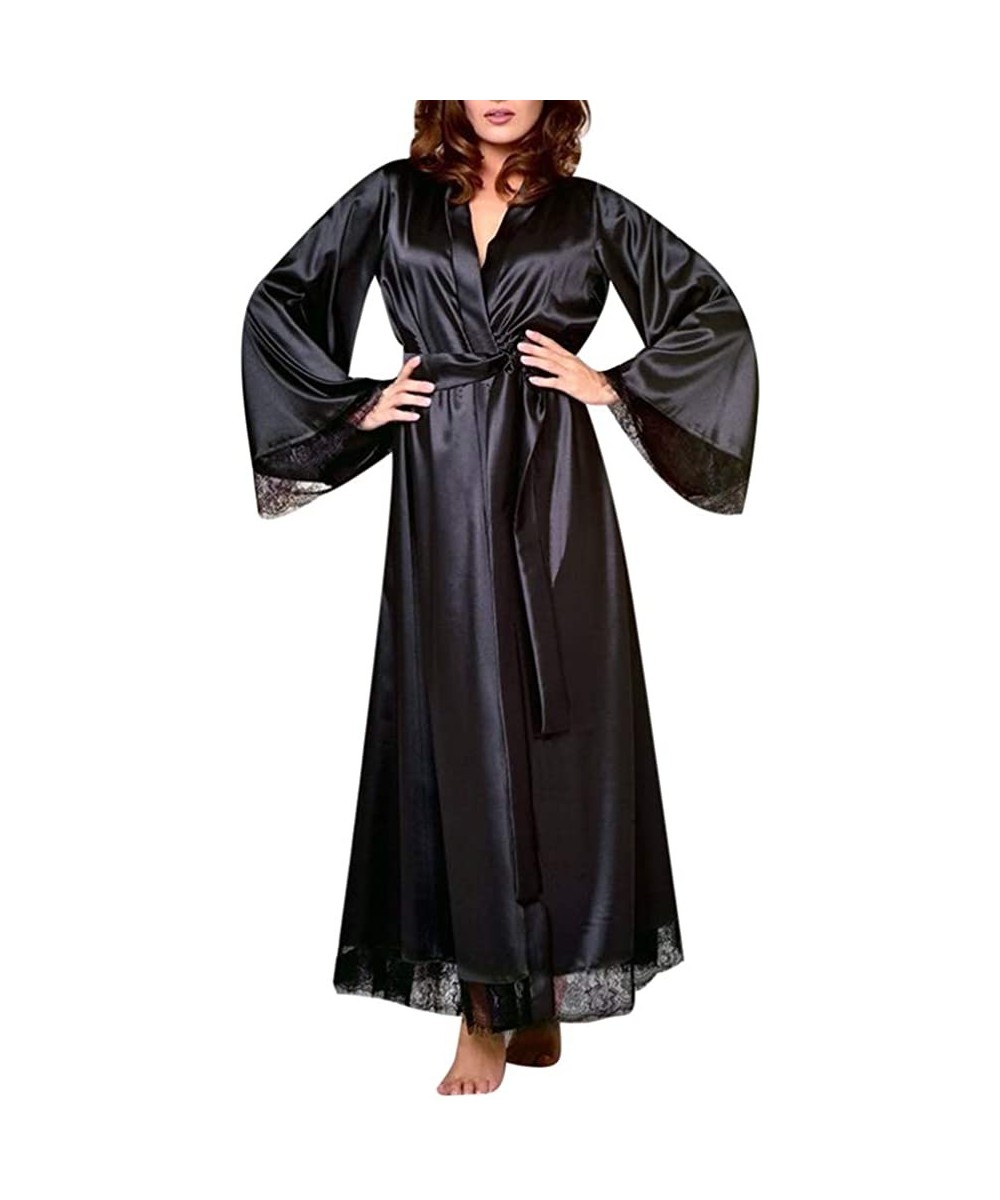 Robes Sleepwear Sexy Bathrobe Women Robe Women Sexy Long Silk Kimono Dressing Gown Bath Robe Babydoll Lingerie Nightdress X1 ...