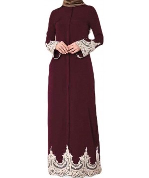 Robes Women Arab Islamic Muslim Lace Patchwork Stylish Dubai Kaftan Long Dress - Red - C619999IAK5