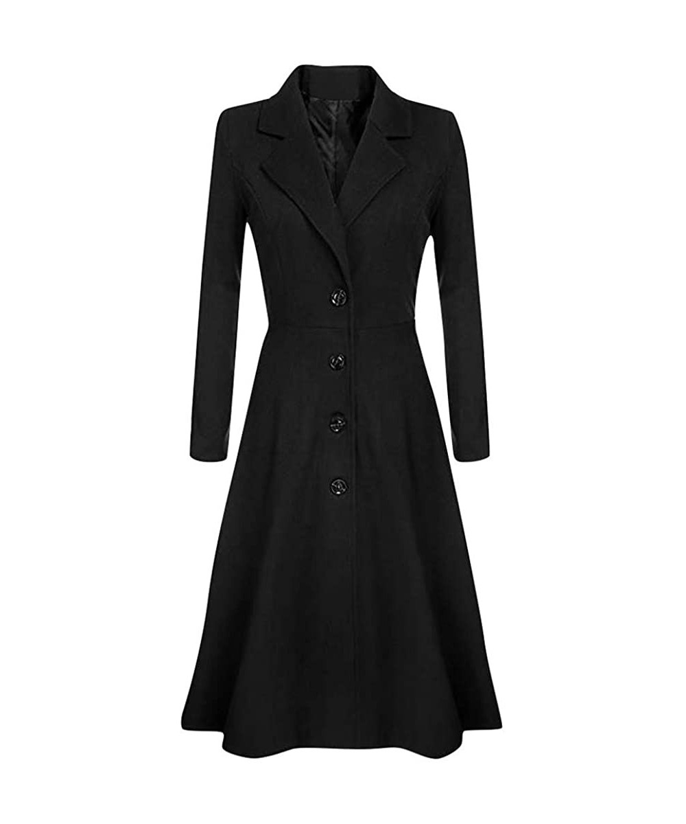 Baby Dolls & Chemises Coat for Women Long Trench Wool Outwear Coat Jacket Winter Lapel Button Overcoat - Black - CW18ZTKDMLG