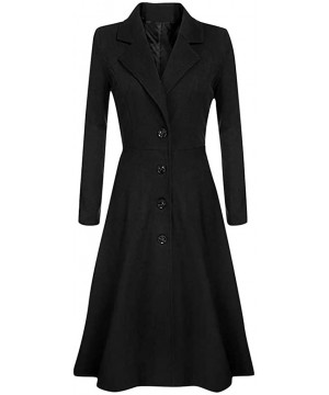 Baby Dolls & Chemises Coat for Women Long Trench Wool Outwear Coat Jacket Winter Lapel Button Overcoat - Black - CW18ZTKDMLG