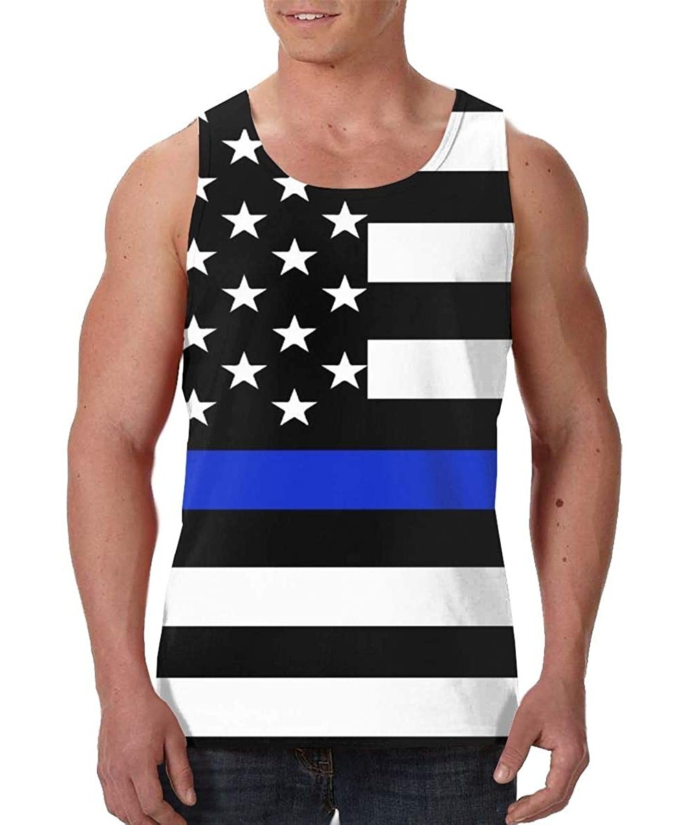 Undershirts Men Muscle Tank Top Summer Beach Holiday Fashion Sleeveless Vest Shirts - Us American Thin Blue Line Flag - CI19D...