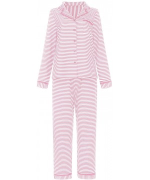 Sets Women Pajamas Set Long Sleeve Sleepwear Button Down Pjs Loungewear Sets - Stripe-pink - CM18A2S9ISO