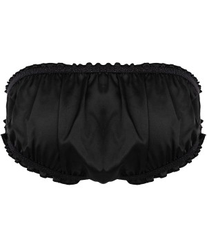 Briefs Men's Sissy Satin Ruffled Garter Belt Panties Girly Pouch Thong Bikini Briefs Crossdress Underwear - Black - C718QWHONG0