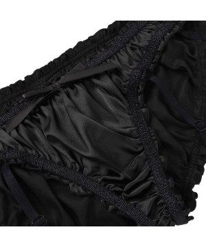 Briefs Men's Sissy Satin Ruffled Garter Belt Panties Girly Pouch Thong Bikini Briefs Crossdress Underwear - Black - C718QWHONG0