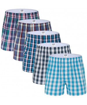 Boxer Briefs Men's Underwear 5 Pack Cotton Classics Woven Boxers XS-XL - Blue - CT186M89RXC