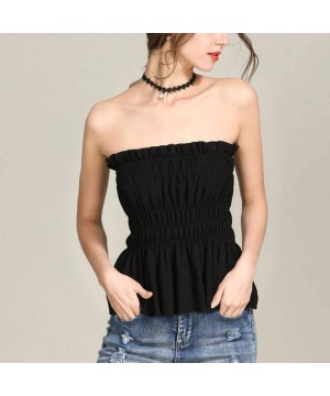 Camisoles & Tanks Slim Tube Tops for Women Comfy Floral Print Strapless Pleated Tube - Black - CM190HOHRZQ