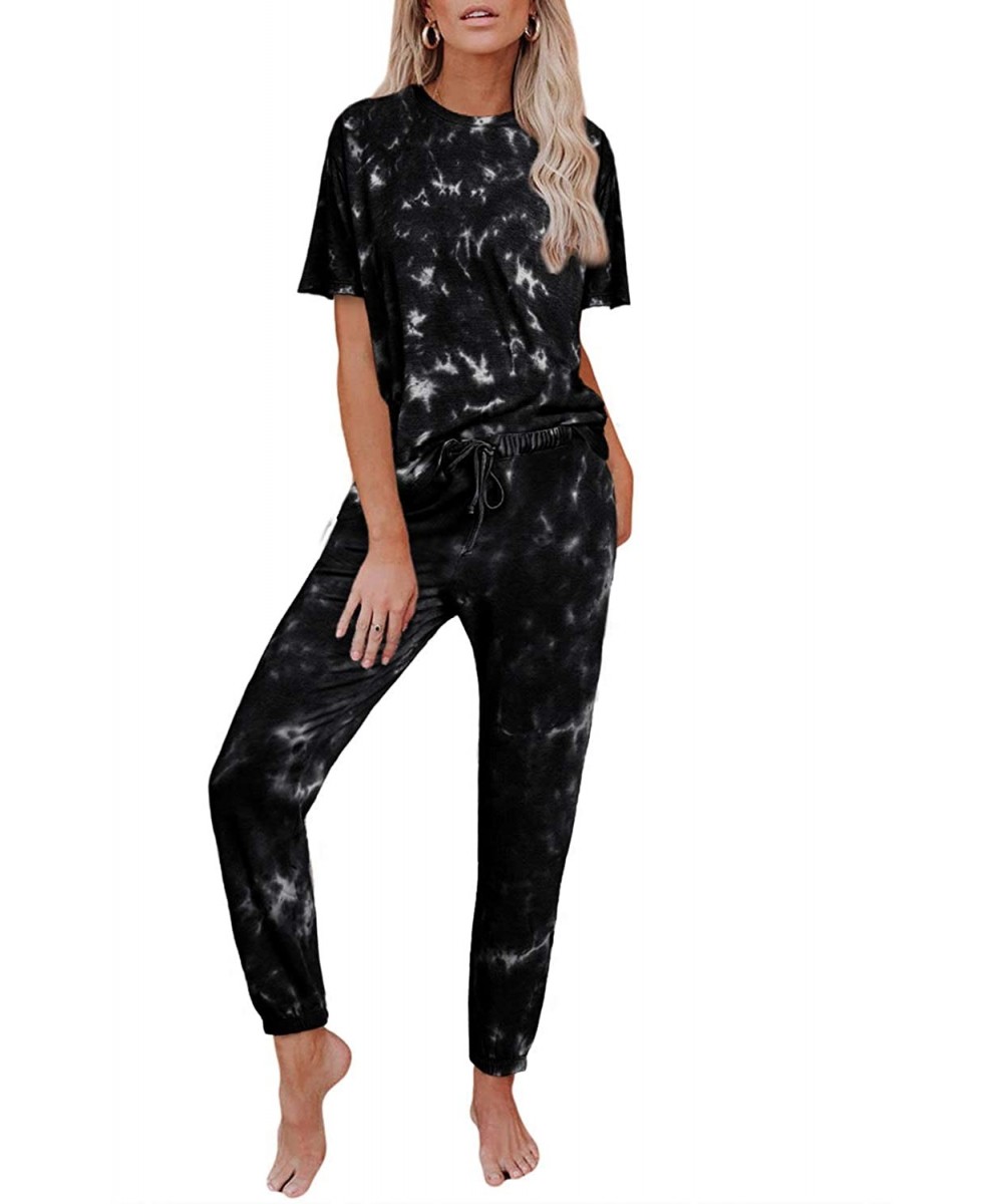 Sets Womens Tie Dye Printed Long Sleeve Tops and Pants Long Pajamas Set Joggers Sleepwear Nightwear Loungewear PJ Sets - B Bl...