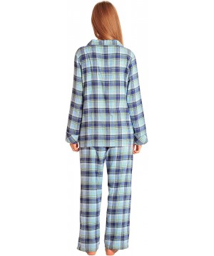 Sets Sleepwear Womens Flannel Pajamas- Long 100% Cotton Pj Set - Blue Plaid - CT187WT3ID3