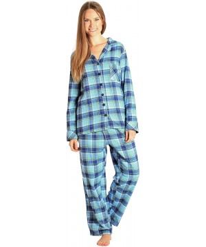 Sets Sleepwear Womens Flannel Pajamas- Long 100% Cotton Pj Set - Blue Plaid - CT187WT3ID3