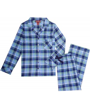 Sets Sleepwear Womens Flannel Pajamas- Long 100% Cotton Pj Set - Blue Plaid - CT187WT3ID3