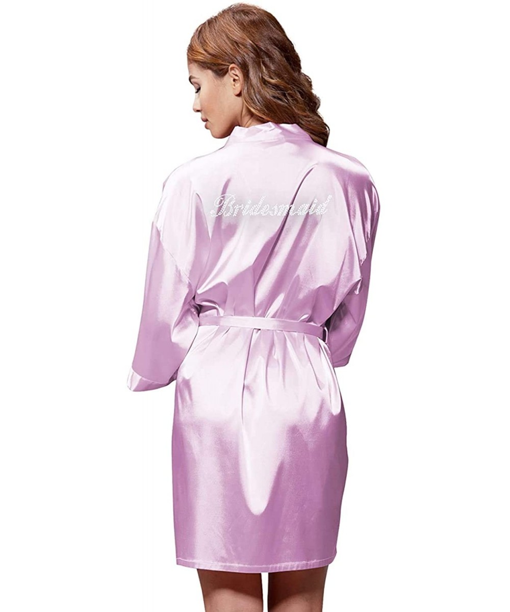 Robes Women's Satin Kimono Rhinestone Robe for Bridesmaid and Bride Wedding Party - Lavender - C71974H5NMO