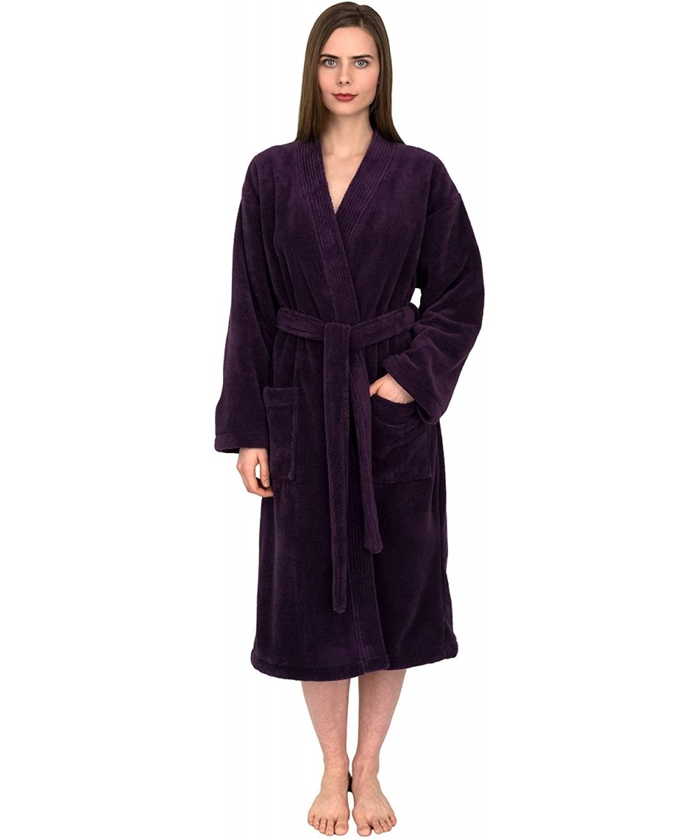 Robes Women's Plush Robe Soft Fleece Kimono Bathrobe Made in Turkey - Wine Berry - CV120T9YI0B