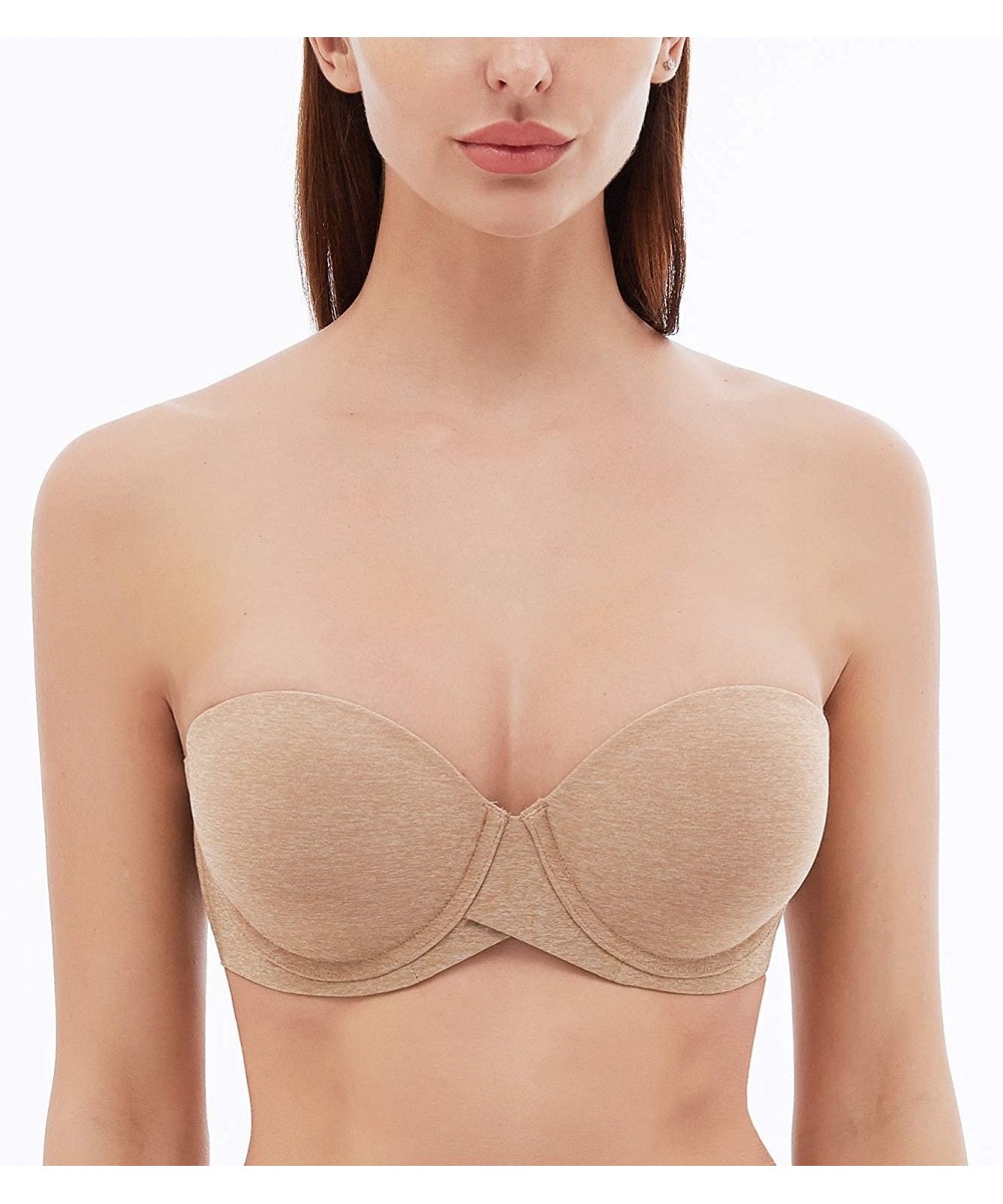 Bras Women's Strapless Bra for Large Bust Plus Size Beauty with Underwire Low Back - Beige Heather - CO199SK4L9S