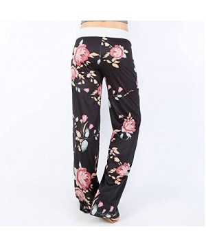 Bottoms Women's Comfy Pajama Pants Floral Print High Waist Drawstring Pants Wide Leg Pants Lounge Sleepwear - Black - CK198XO...