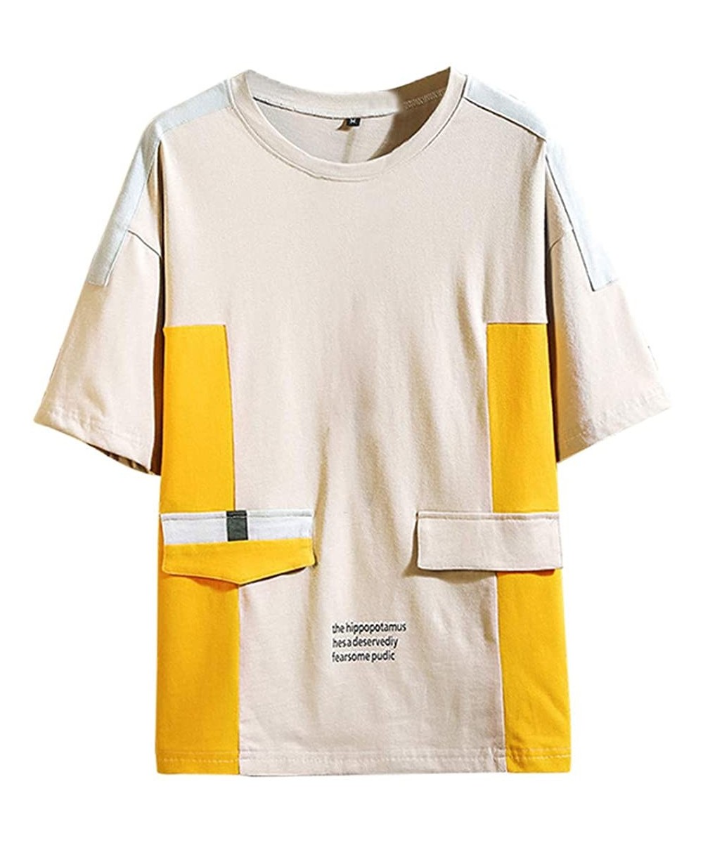 Shapewear Men's Fashion Casual Tee T-Shirt Colour Block Patchwork O Neck Short Sleeve Tops Blouse - Gray - C218WQGWTOE