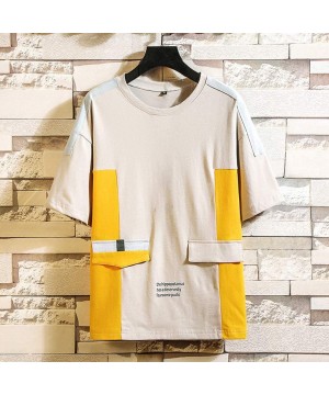 Shapewear Men's Fashion Casual Tee T-Shirt Colour Block Patchwork O Neck Short Sleeve Tops Blouse - Gray - C218WQGWTOE