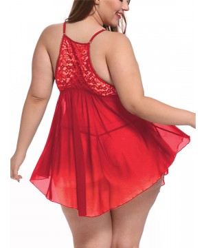 Baby Dolls & Chemises Plus Size Lingerie for Women Sexy Babydoll Lace Up Halter Chemise Sleepwear - Red - CC1920TQL09