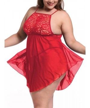 Baby Dolls & Chemises Plus Size Lingerie for Women Sexy Babydoll Lace Up Halter Chemise Sleepwear - Red - CC1920TQL09