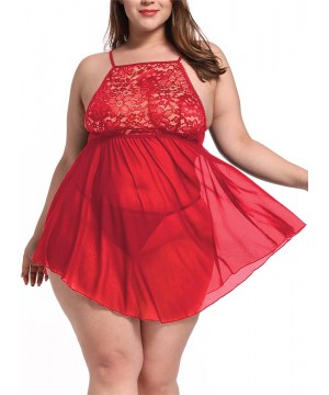 Baby Dolls & Chemises Plus Size Lingerie for Women Sexy Babydoll Lace Up Halter Chemise Sleepwear - Red - CC1920TQL09