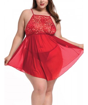 Baby Dolls & Chemises Plus Size Lingerie for Women Sexy Babydoll Lace Up Halter Chemise Sleepwear - Red - CC1920TQL09