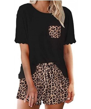 Sets Two Piece Leopard Drawstring Women Shorts Nightwear - Black - CA199Q4T5AQ