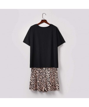 Sets Two Piece Leopard Drawstring Women Shorts Nightwear - Black - CA199Q4T5AQ