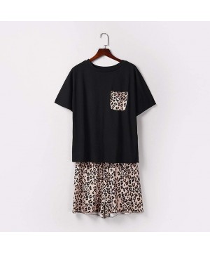 Sets Two Piece Leopard Drawstring Women Shorts Nightwear - Black - CA199Q4T5AQ