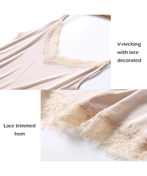 Slips Women`s Mulberry Silk Strap Full Slips Dresses Lace V-Neck Camisole Under Dress - White-black - C918Q4IG9C2