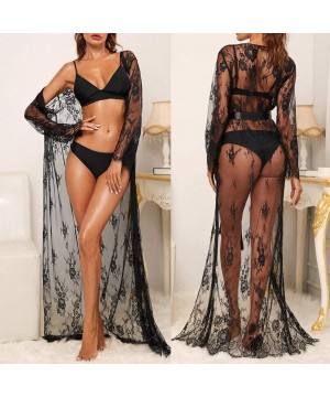 Nightgowns & Sleepshirts Women Lace Long Nightgown New Sexy Fashion Robe Sleepwear Underwear Lingerie with Satin Silk Belt Pa...