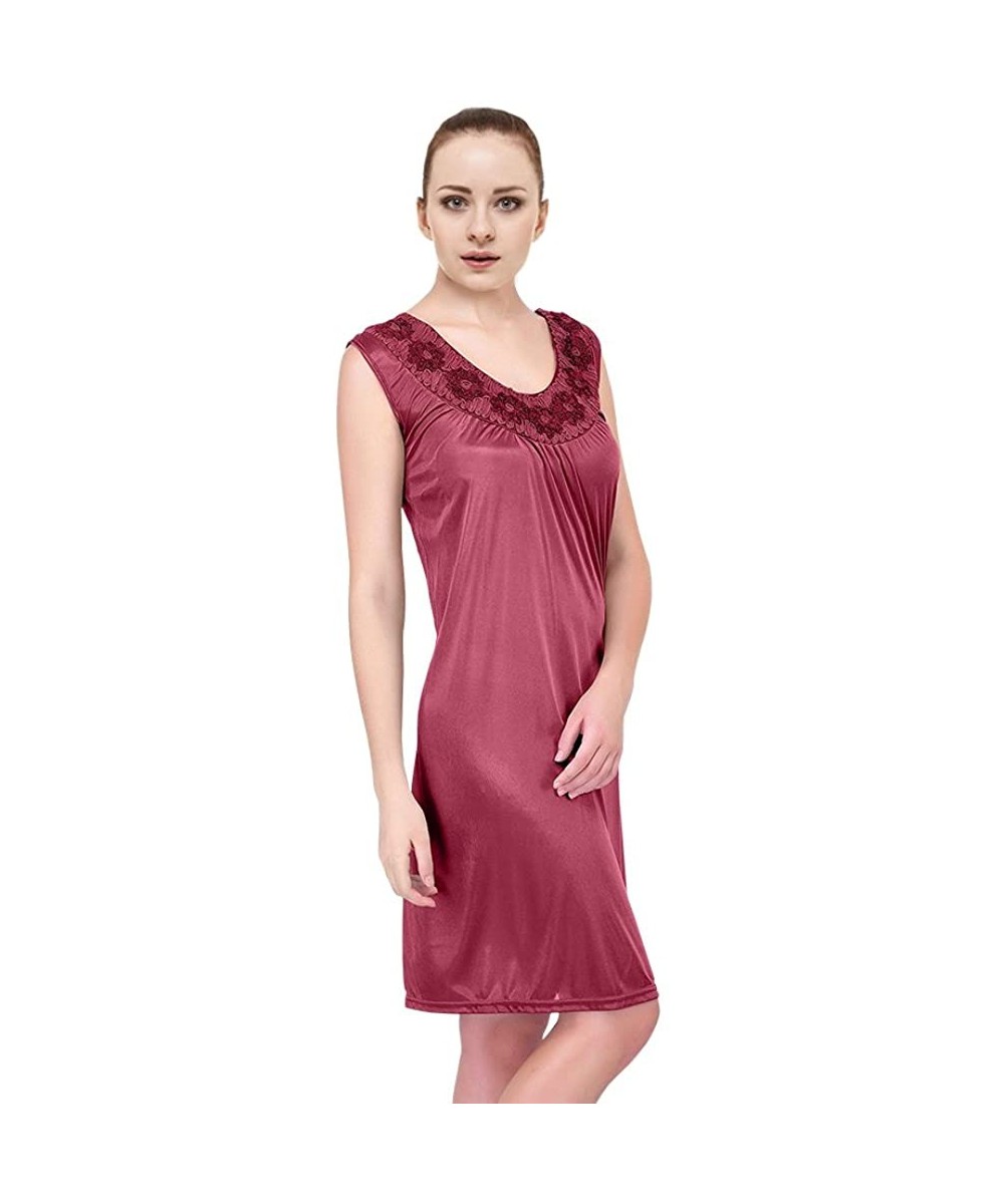 Nightgowns & Sleepshirts Plus Size Nightgowns for Women Satin Silk - Red - C612L9C328L