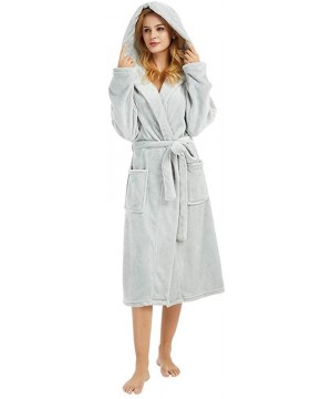 Robes Womens Soft Plush Flannel Robes Long Hooded Bathrobes- Plus Size Big and Tall- S-5XL - Gray - CD18LYG5H9D