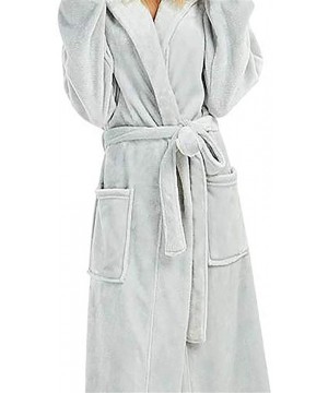 Robes Womens Soft Plush Flannel Robes Long Hooded Bathrobes- Plus Size Big and Tall- S-5XL - Gray - CD18LYG5H9D