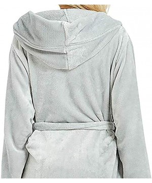 Robes Womens Soft Plush Flannel Robes Long Hooded Bathrobes- Plus Size Big and Tall- S-5XL - Gray - CD18LYG5H9D