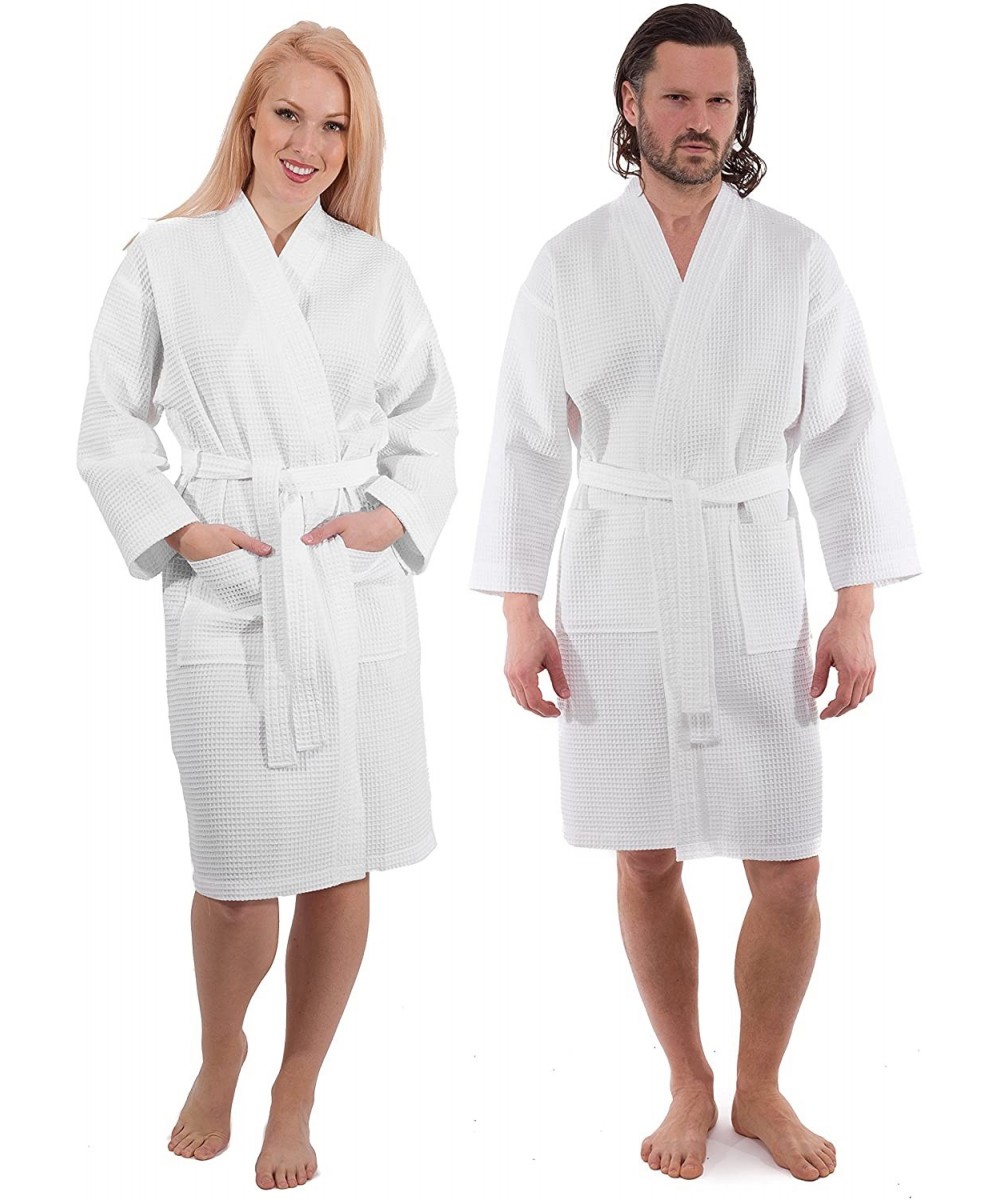 Robes Waffle Weave Bathrobe - Premium Spa and Hotel Robe 100% Turkish Cotton - C912N38QSE9