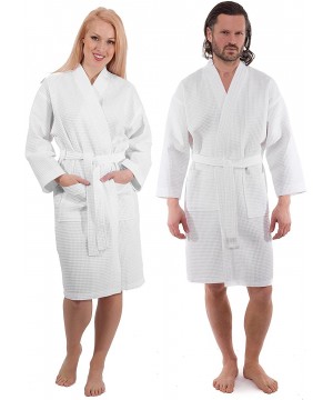 Robes Waffle Weave Bathrobe - Premium Spa and Hotel Robe 100% Turkish Cotton - C912N38QSE9