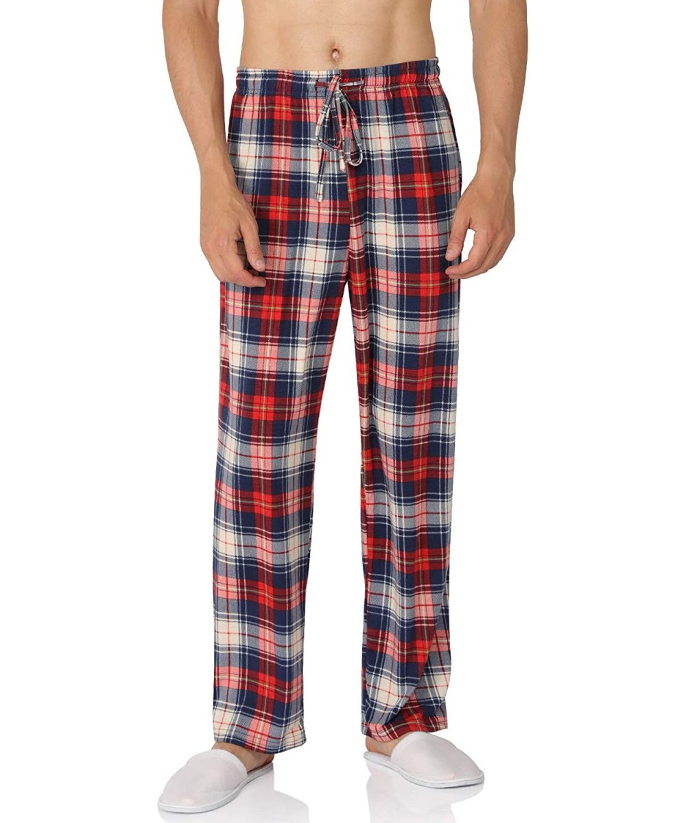 Sleep Bottoms Men's Pajama Pant Cotton Comfy Soft Lounge Knit Sleep Pants Black-Navy-Gray-Red-Blue M-XXXL - Red - C218UXKW0W6