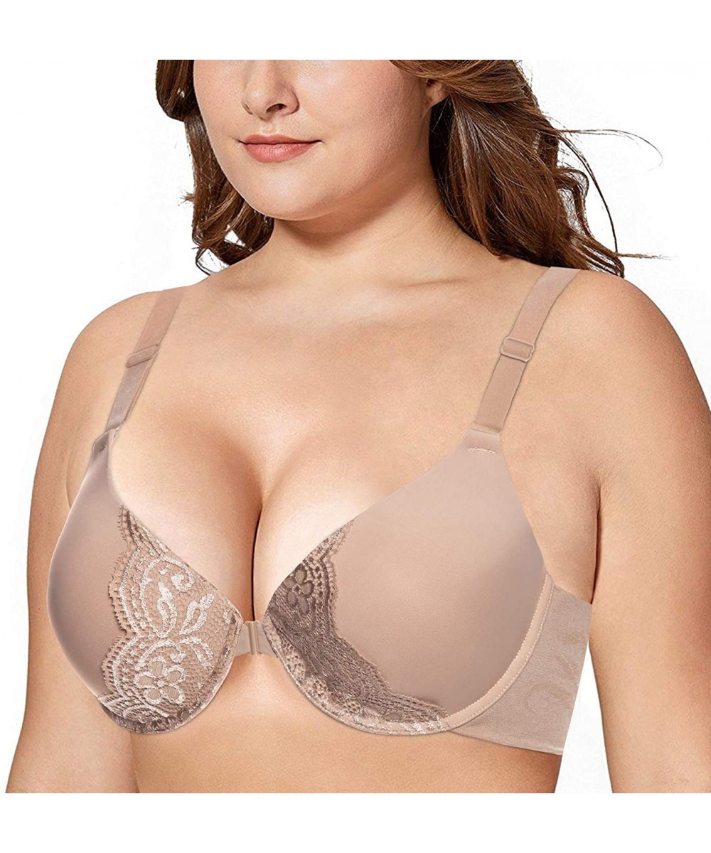 Bras Bras Front Closure for Women Plus Size Support Underwire Full Coverage Everyday Bra for 38D-46DDD Cup - Beige - CL194EHZQUX