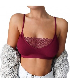 Bras Women's Solid Ultra-Thin Bra Padded Bandeau Bra for Girls Sleeping Seamless Breathable Push Up Plus Size Bra Tops - Wine...