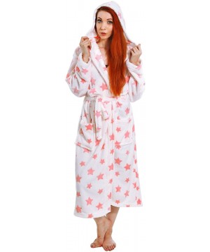 Robes Women's Plush Kimono Bathrobe with Pockets - White Background Pink Star - C312LEP89FJ