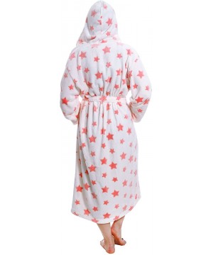 Robes Women's Plush Kimono Bathrobe with Pockets - White Background Pink Star - C312LEP89FJ