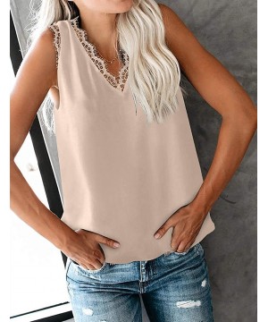 Camisoles & Tanks Dressy Lace Cami Tank Tops Fashion Eyelash Satin Camisole - Apricot - CP19037QG8T