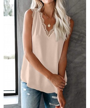 Camisoles & Tanks Dressy Lace Cami Tank Tops Fashion Eyelash Satin Camisole - Apricot - CP19037QG8T